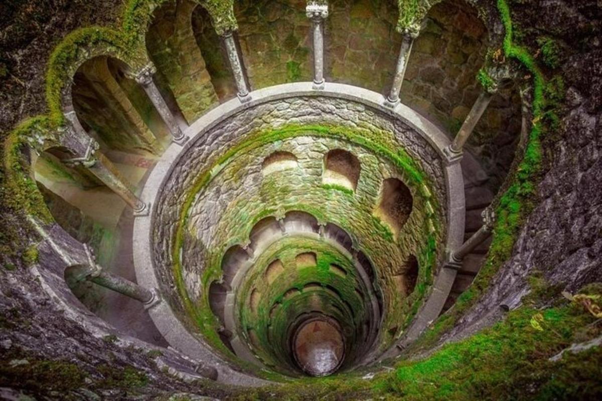 una vista di un tunnel con muschio verde sopra