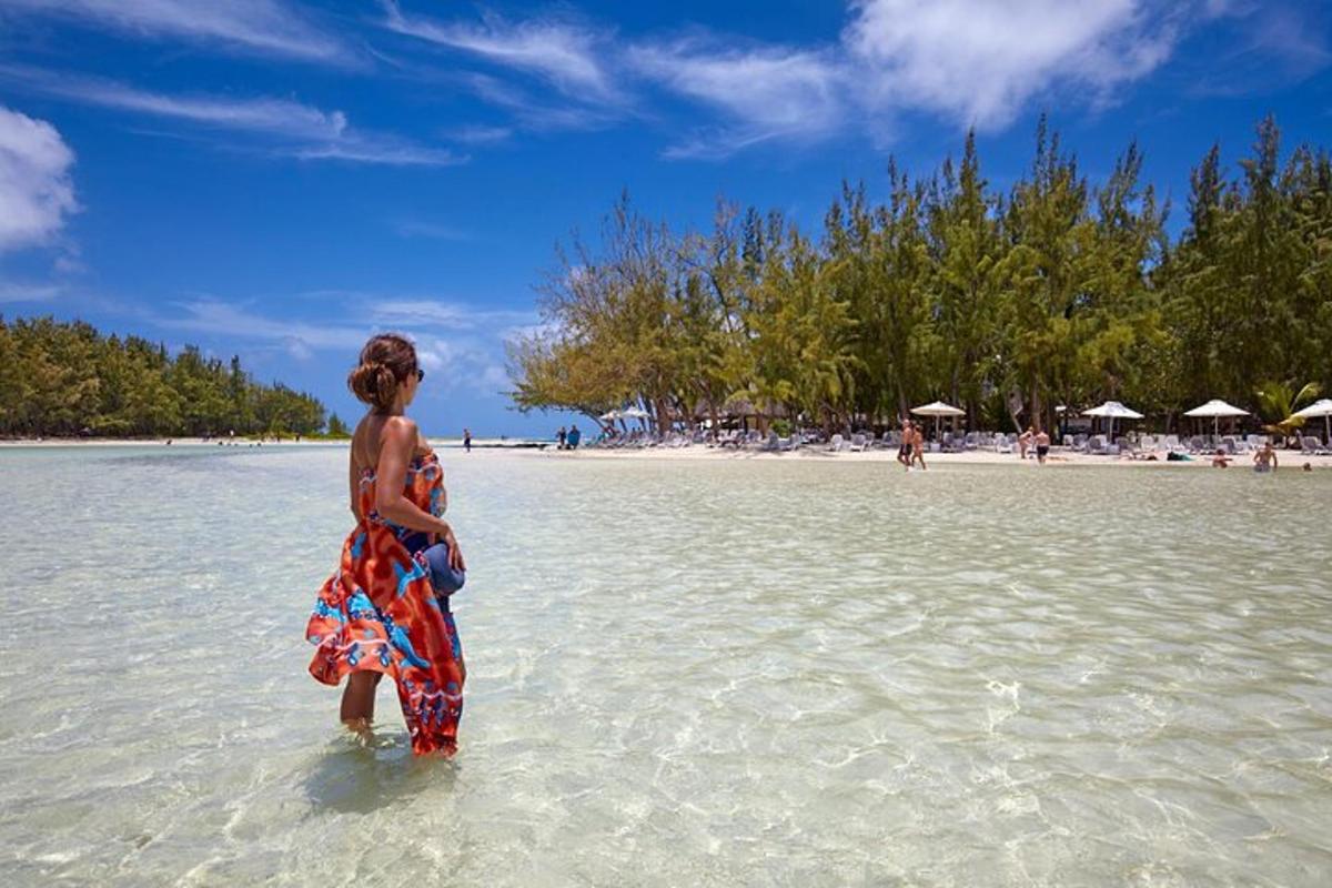 Una mujer parada en el agua en una playa