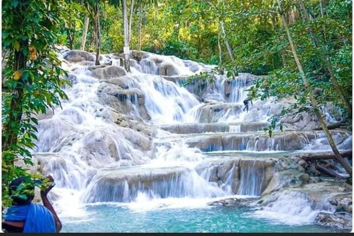 una persona tomando una fotografía de una cascada