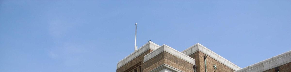 a view of the top of a brick building
