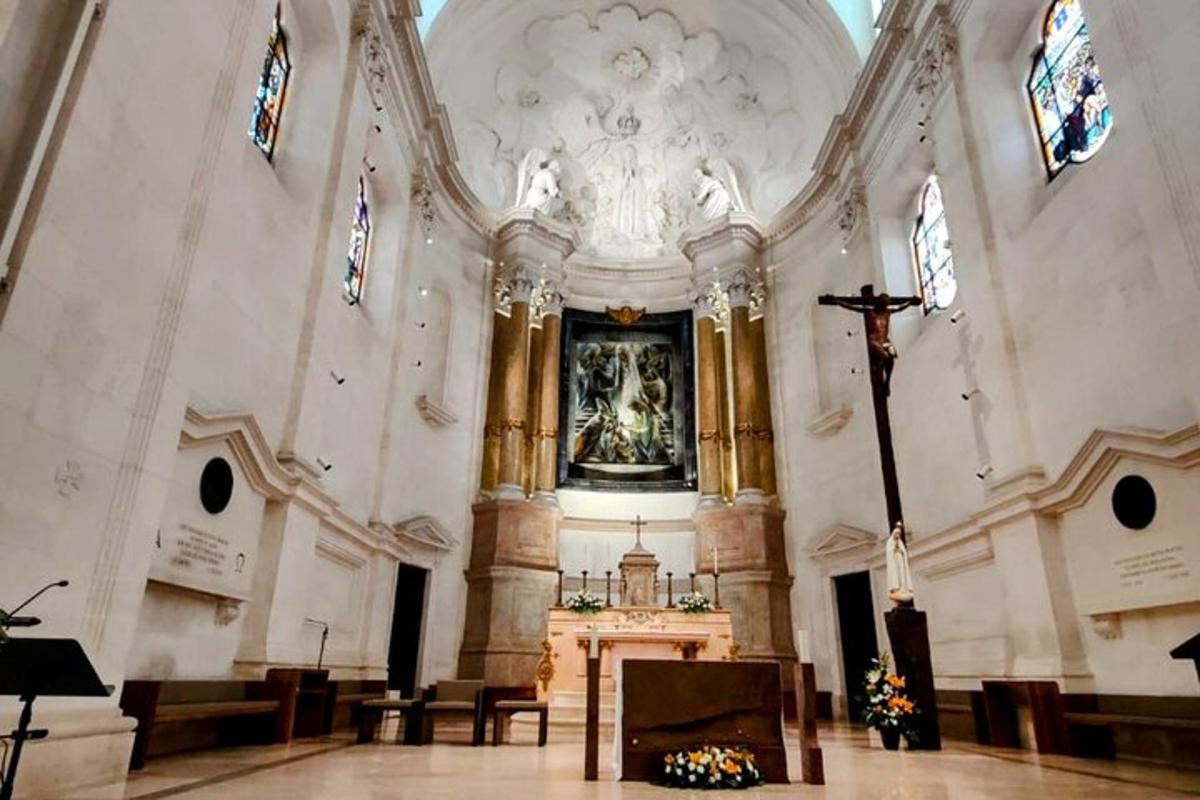 a church with a altar and a cross in it