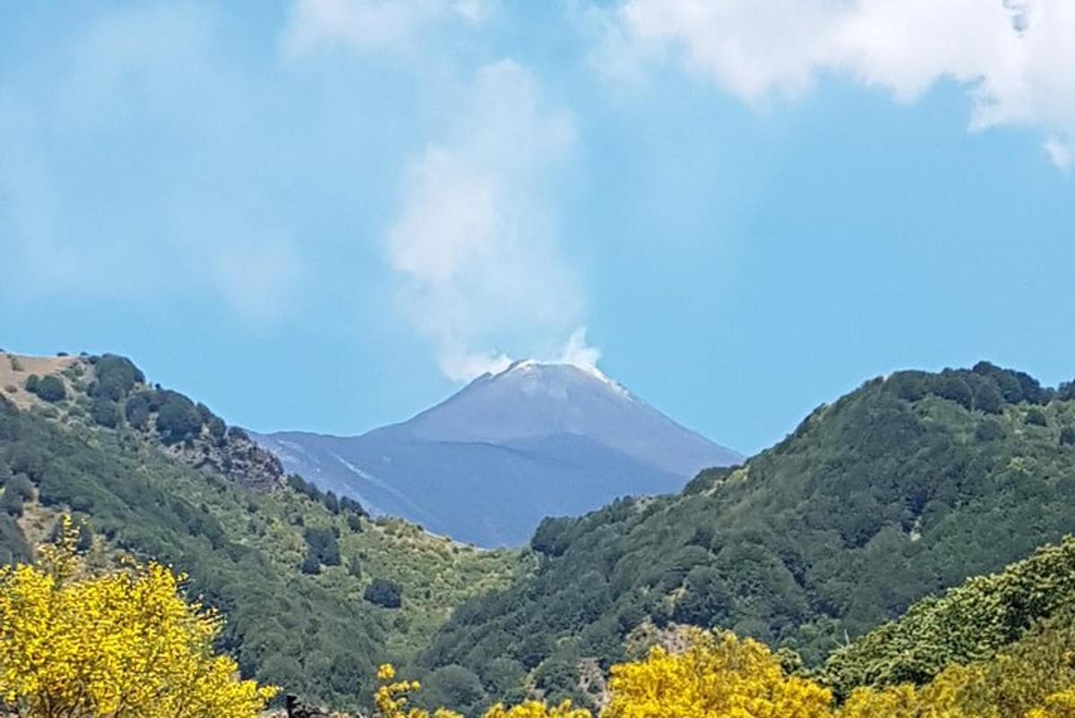gora v daljavi, iz katere se vali dim