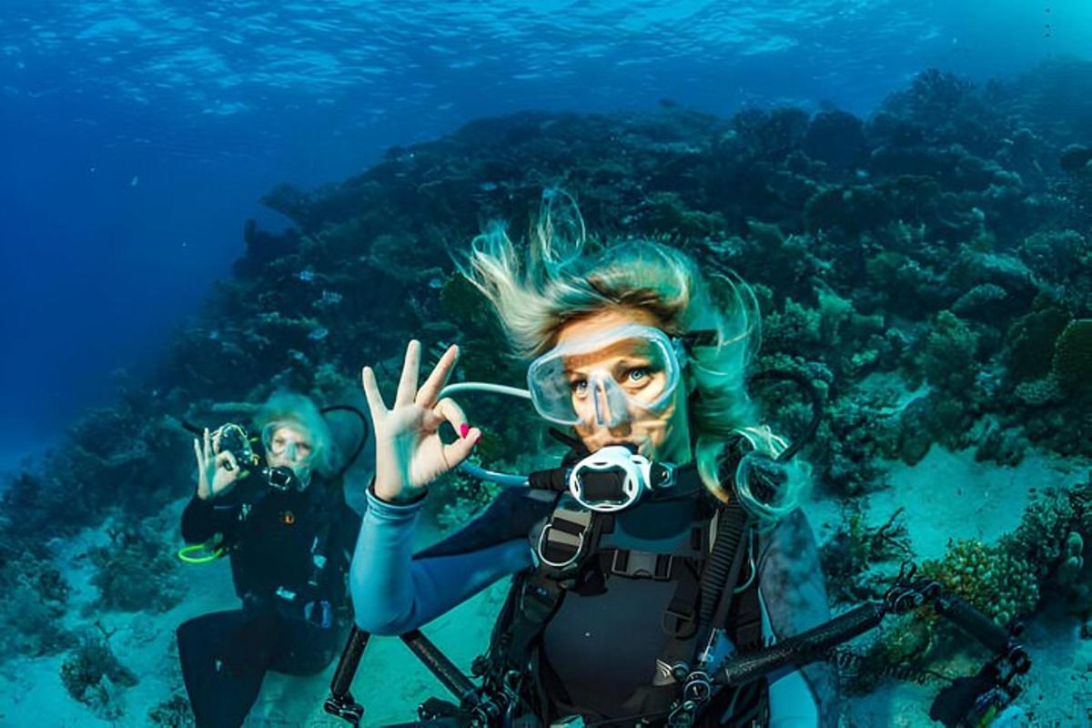 dues persones estan fent submarinisme a l'oceà