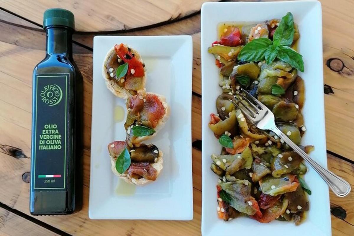 a plate of food with a fork and a bottle of wine