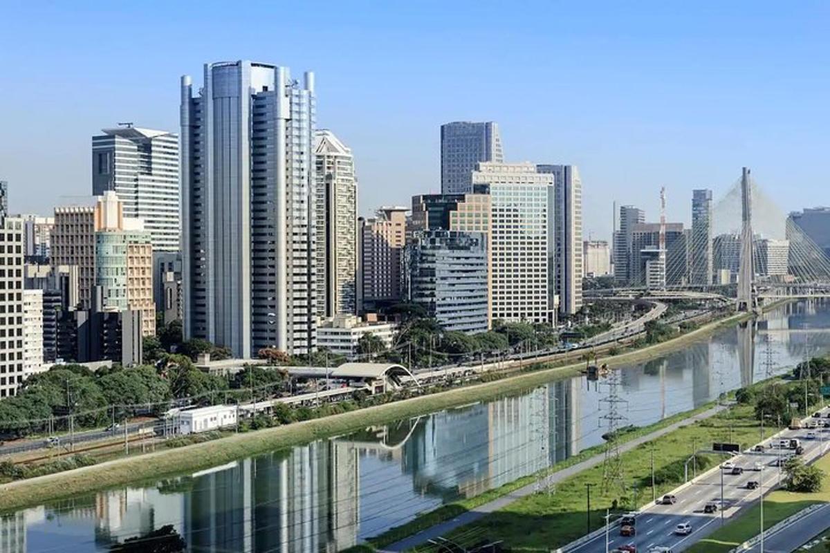 a view of a city with a river and buildings