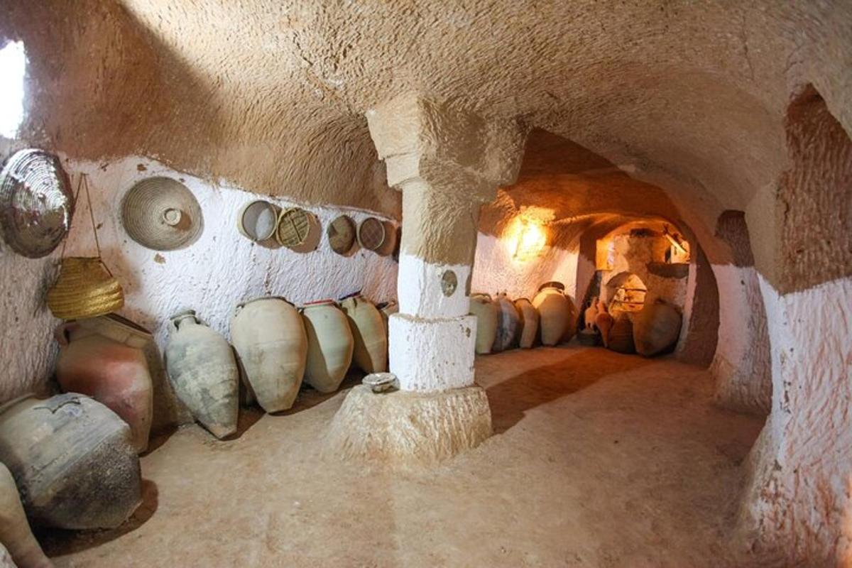 a room with lots of pots and bowls on the wall