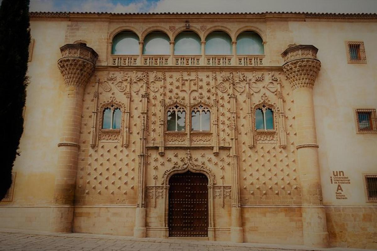 a large building with a door and a window