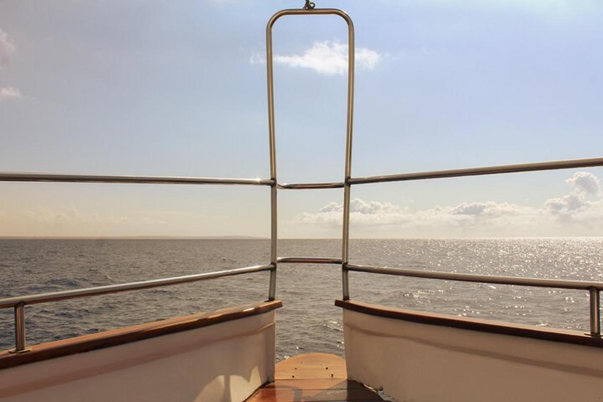 a view from the back of a boat in the ocean