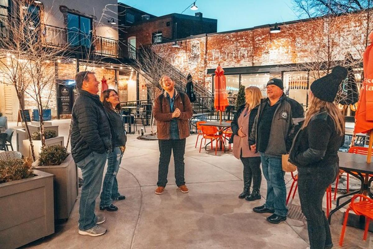 a group of people standing around in a restaurant