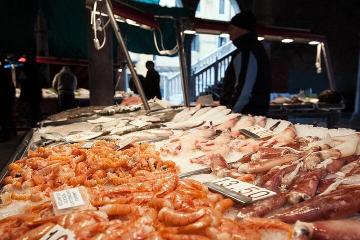 a market with many different types of seafood on display