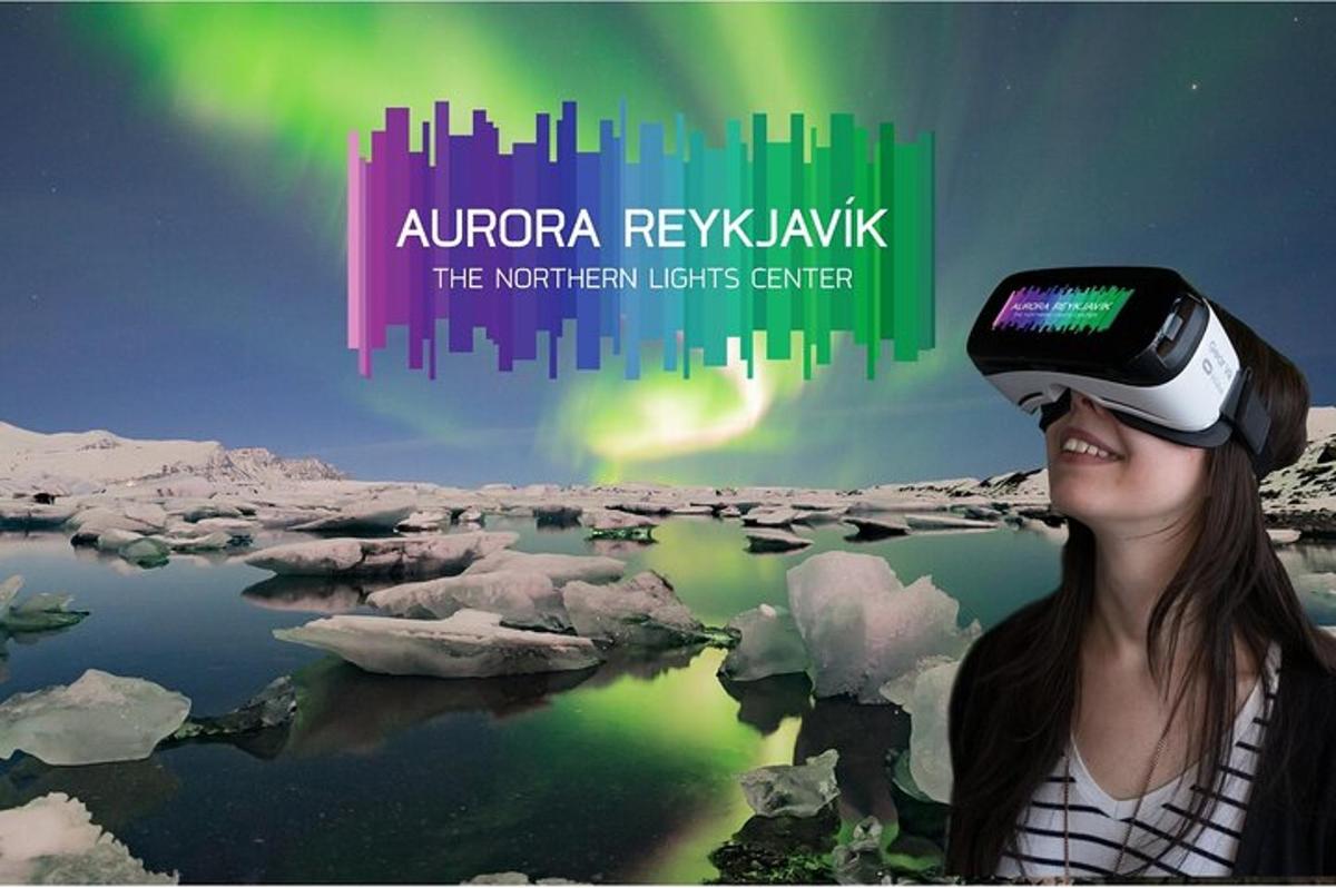 a woman wearing a virtual reality helmet next to a lake