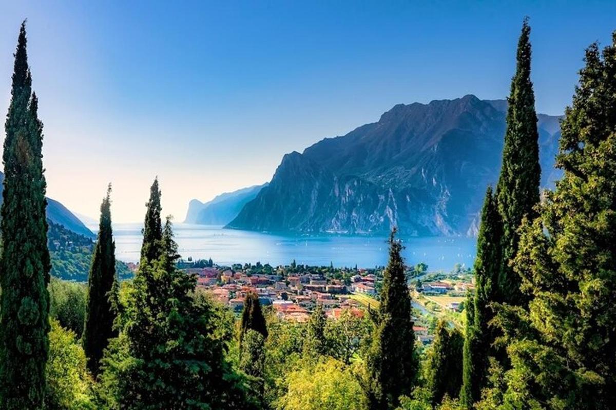 una vista di una città in una valle con alberi
