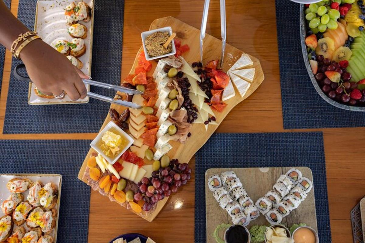 a table with a bunch of different types of food