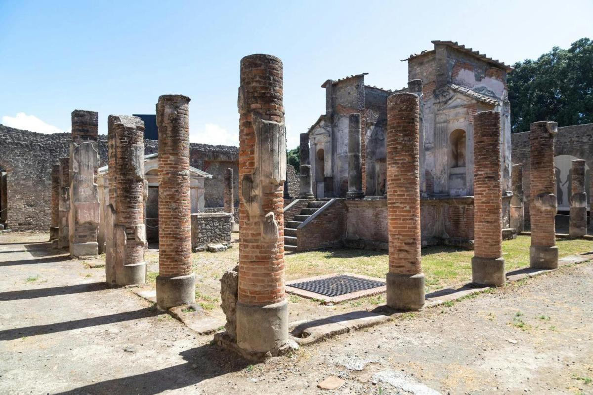 a row of columns in the ruins of a building