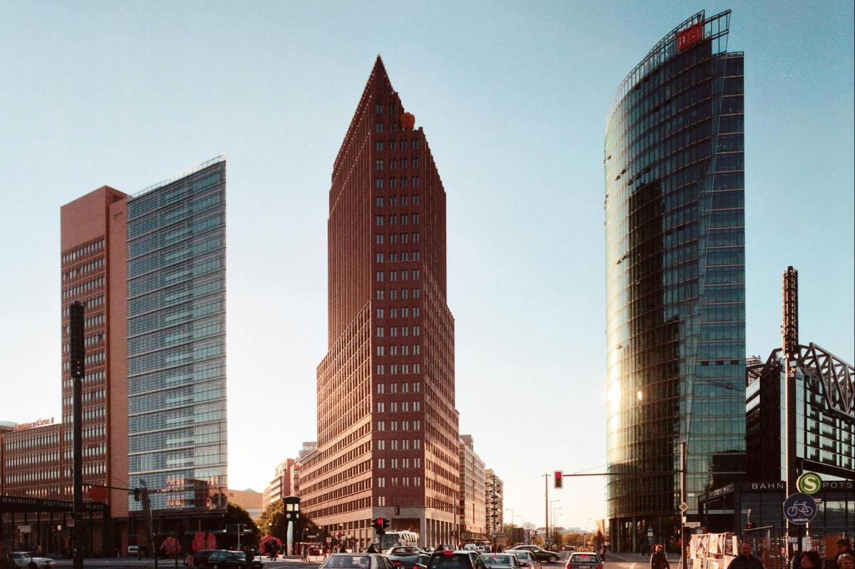 a group of tall buildings in a city