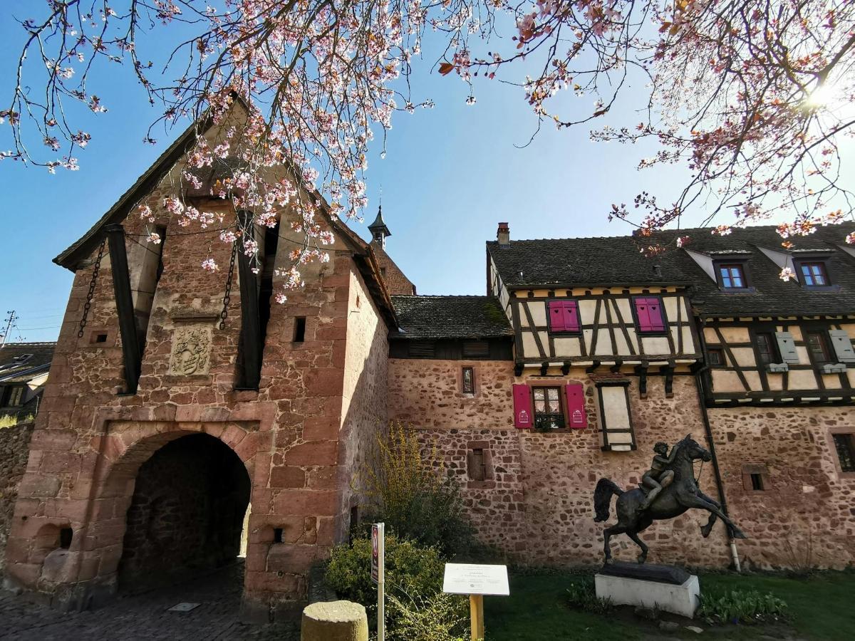 a building with a horse statue in front of it