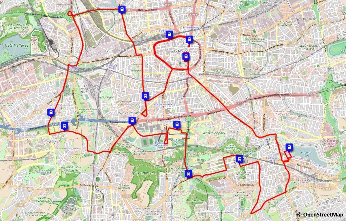 a map with red and blue routes on it