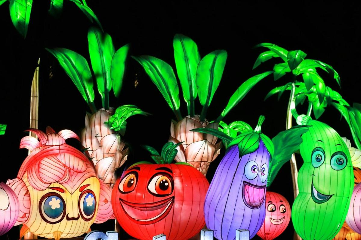 顔が描かれたカラフルな野菜のグループ