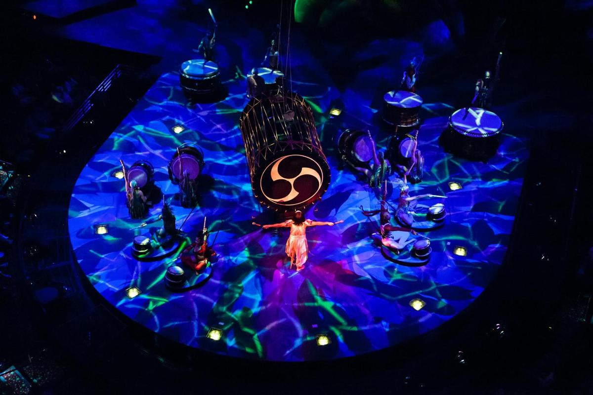a table with a bunch of glasses and lights