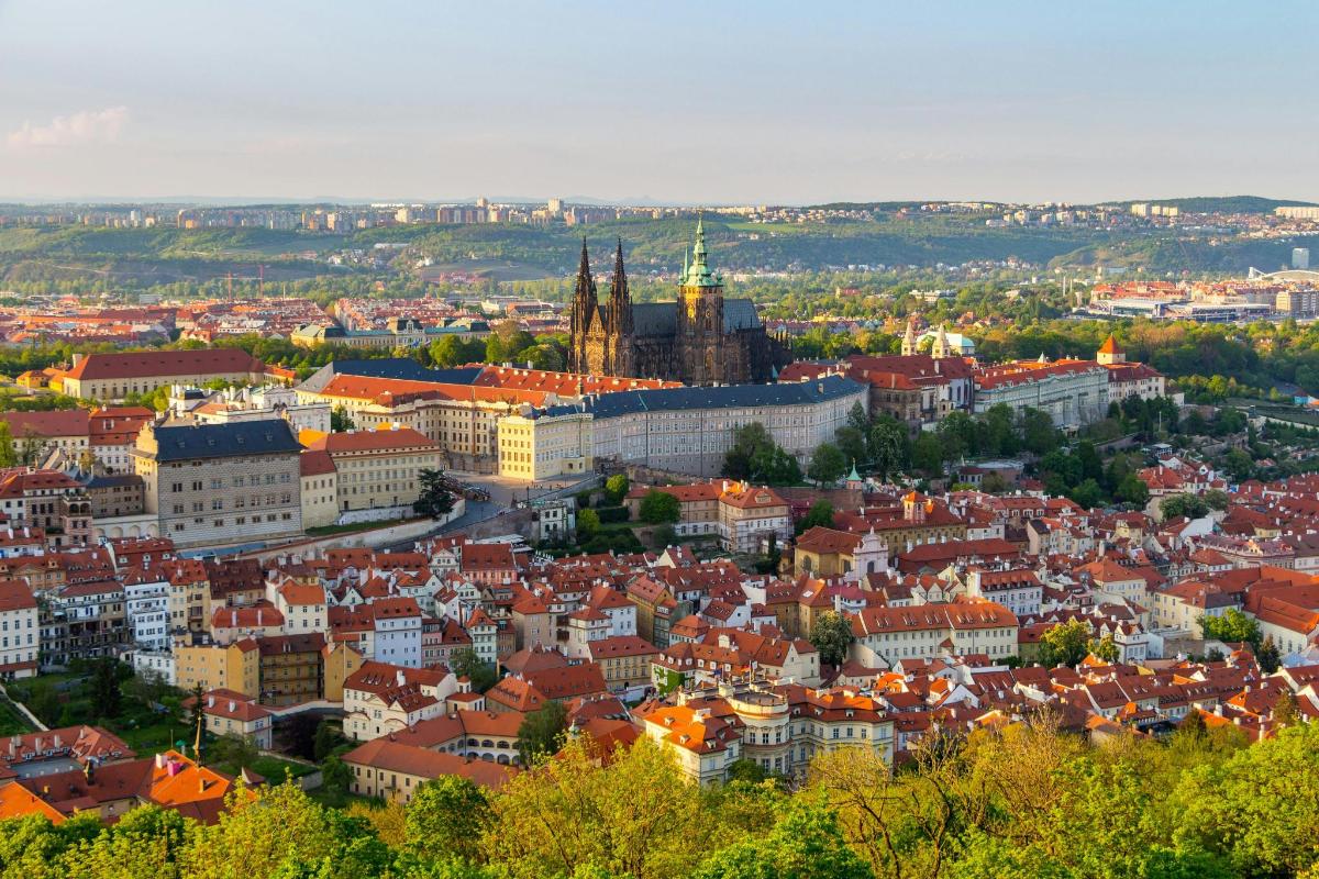 an aerial view of a city with buildings
