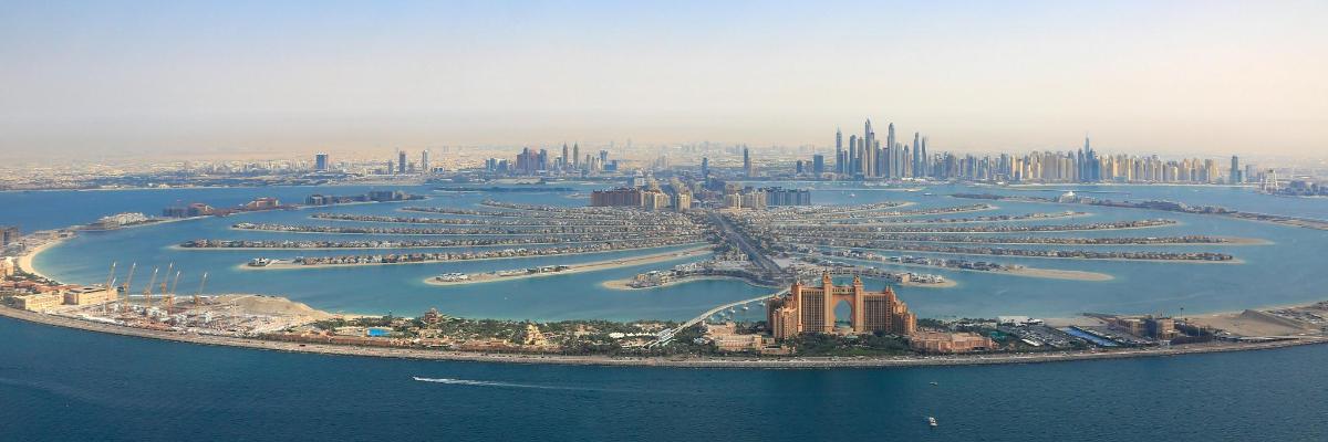 an aerial view of a city with a marina