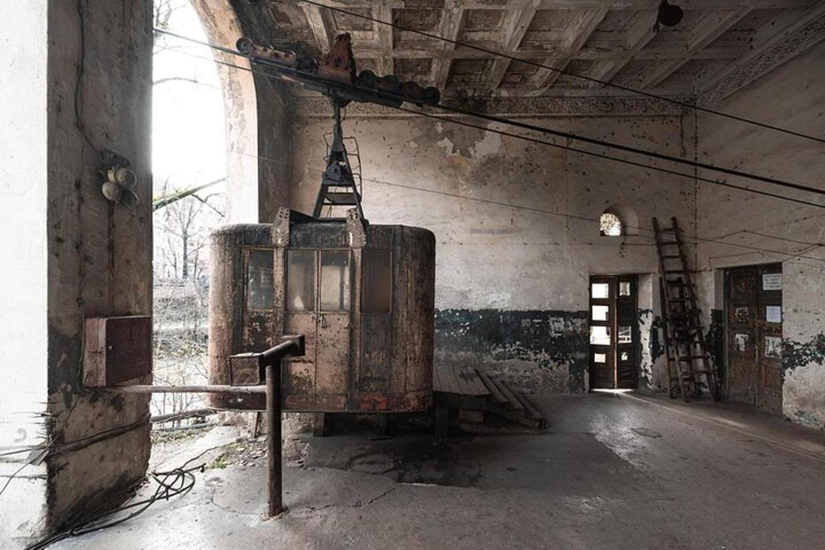 an old room with an old stove in a building
