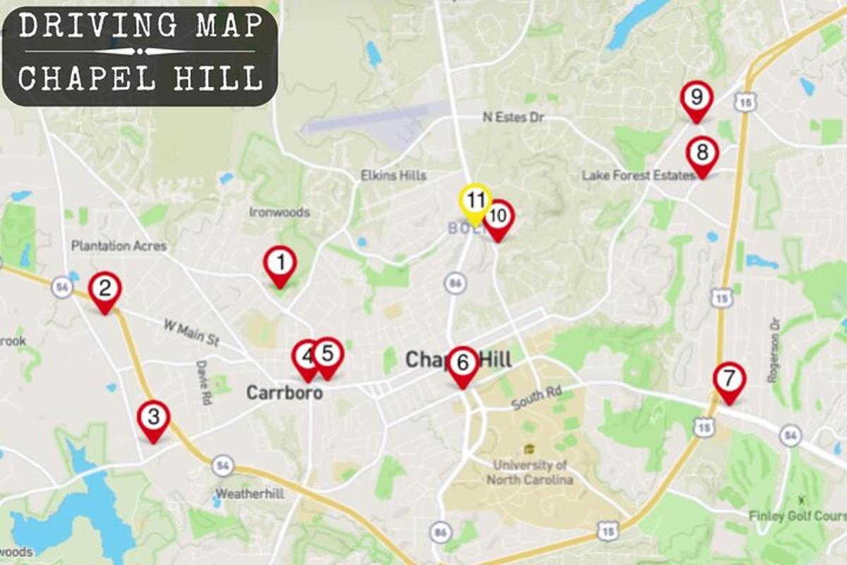 a map of the driving map of chapel hill
