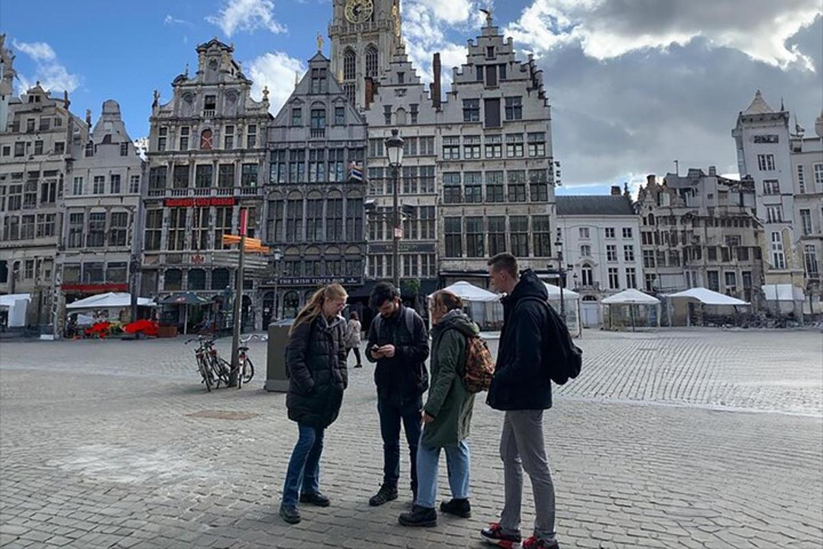a group of people standing in front of a building