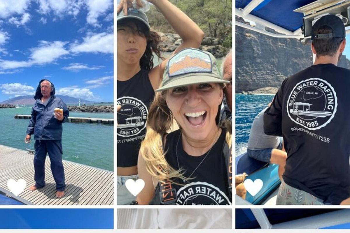 a collage of pictures of people on a boat