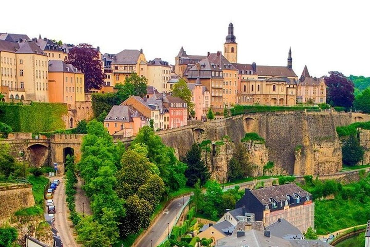 a view of a city with buildings and a castle
