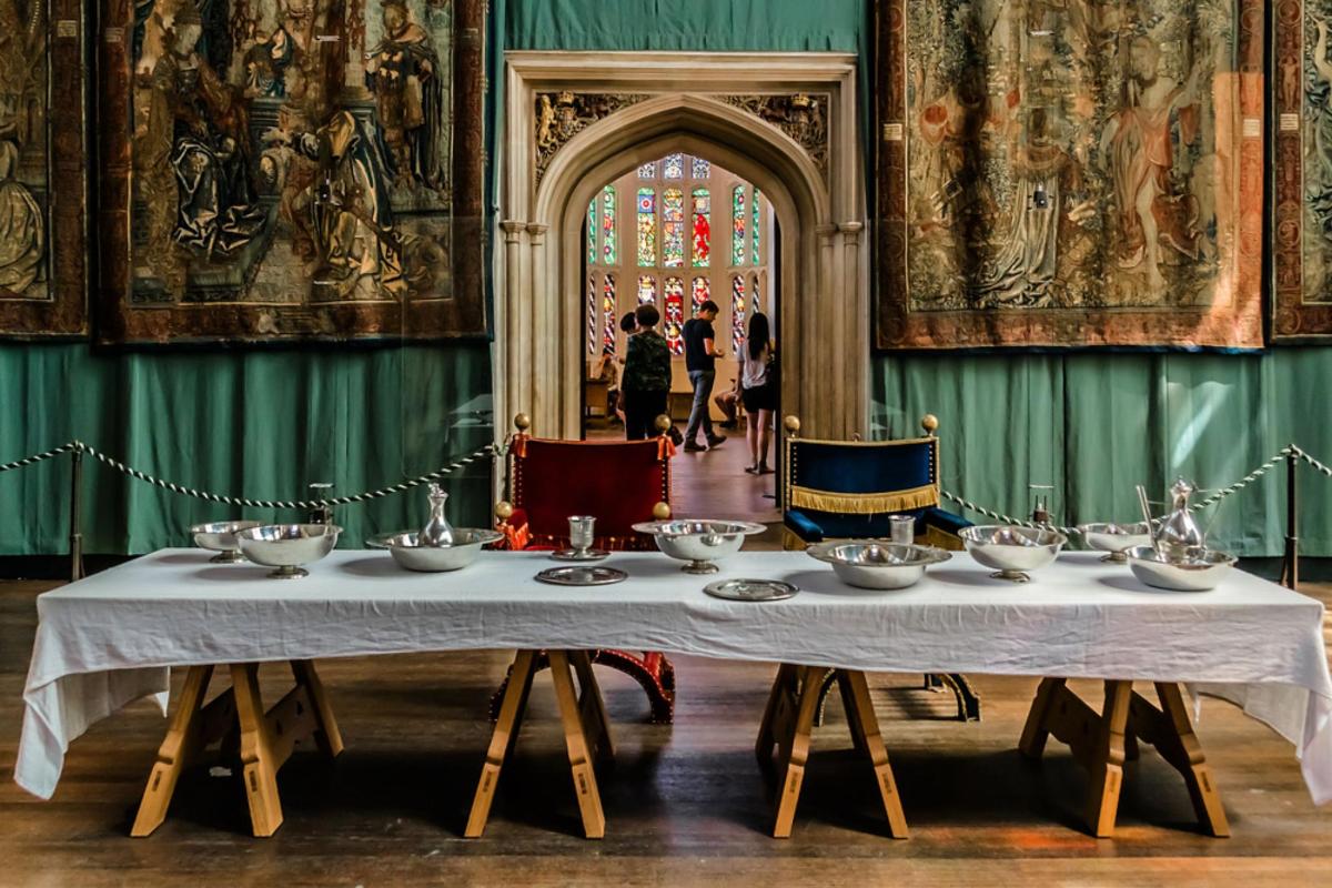 a table in a room with a bunch of dishes