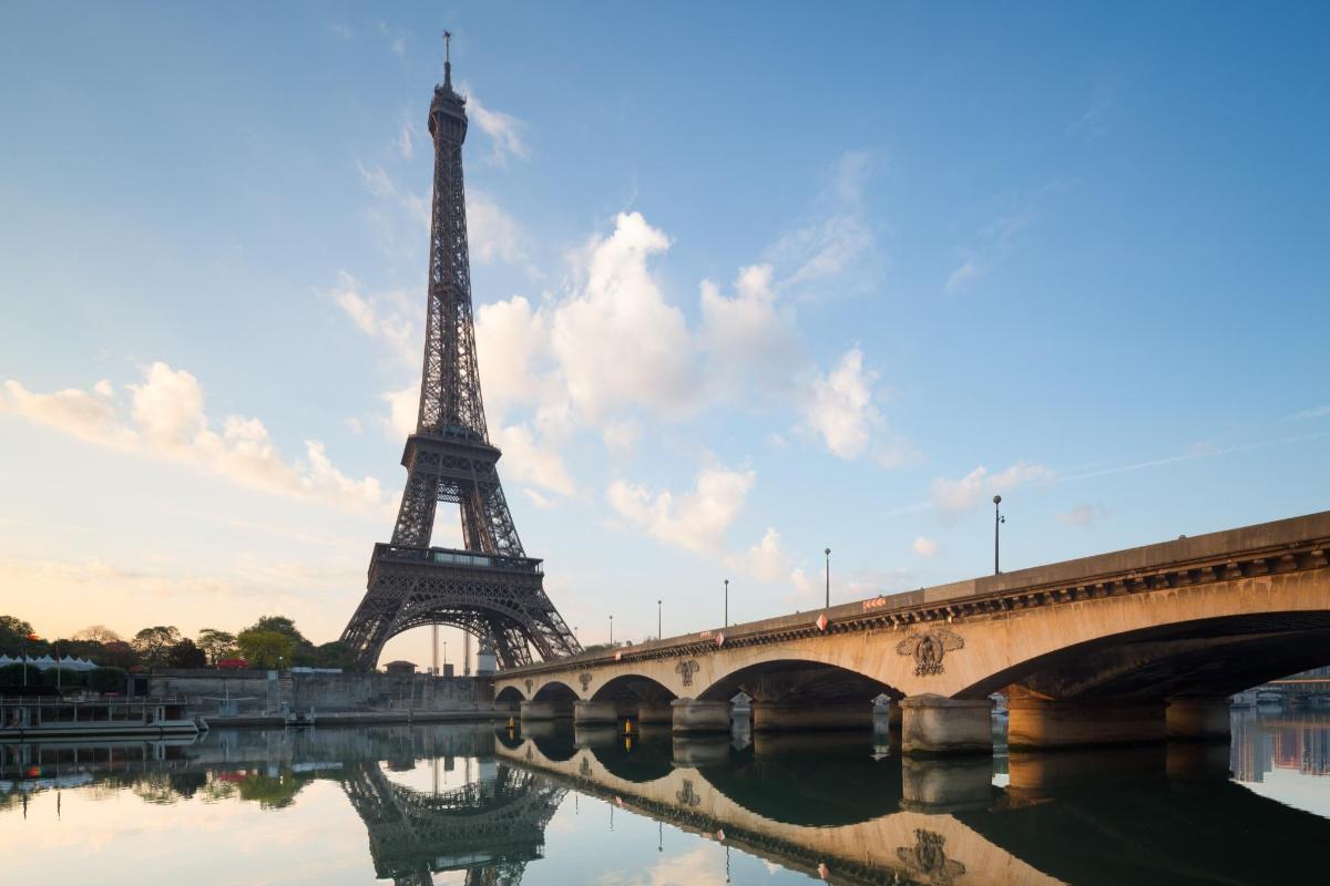 a view of the eiffel tower and a bridge