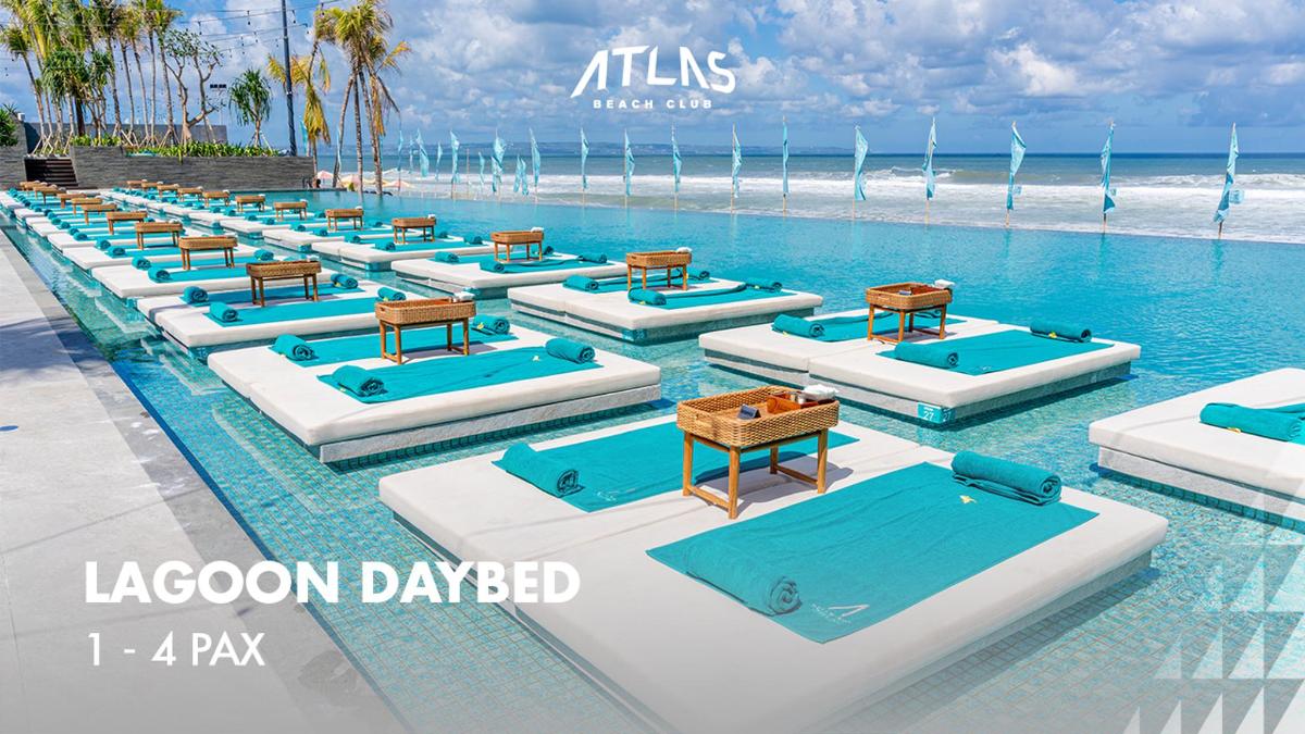 a rendering of a pool with tables and chairs in the water