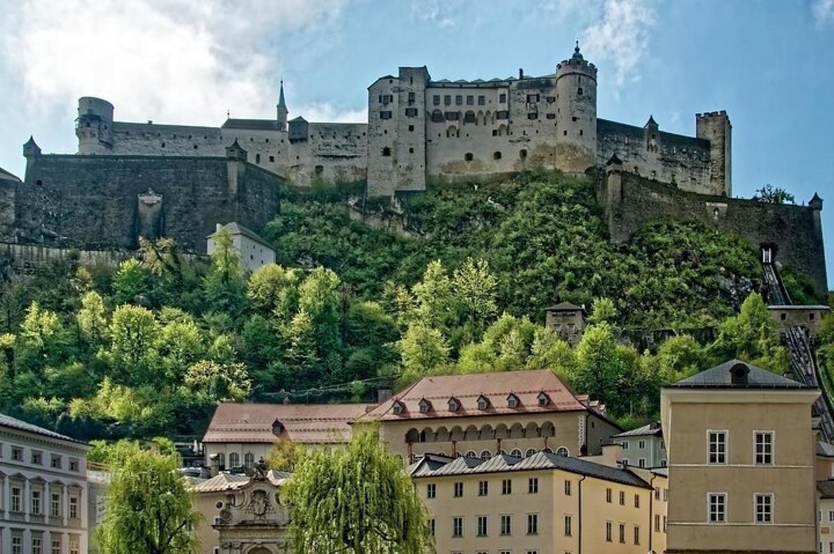 a castle on top of a hill with buildings