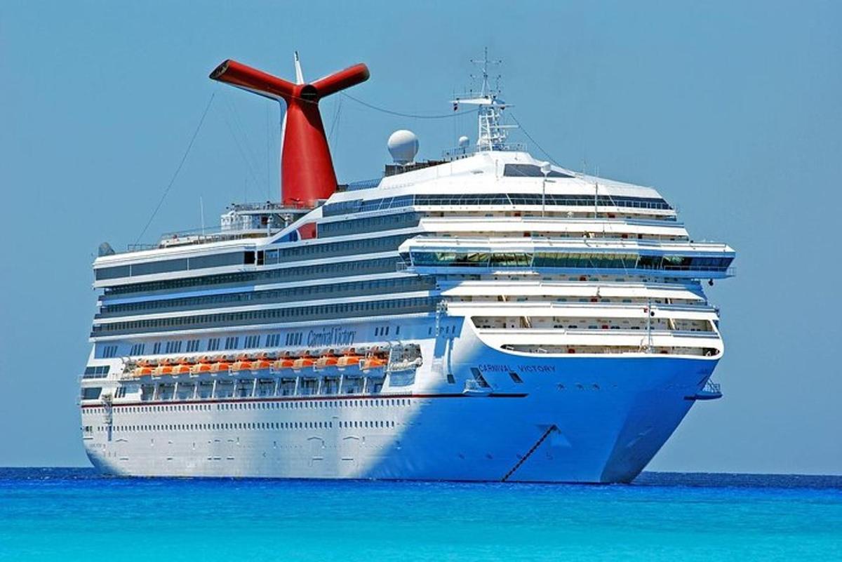een cruiseschip in de oceaan met een rode strik