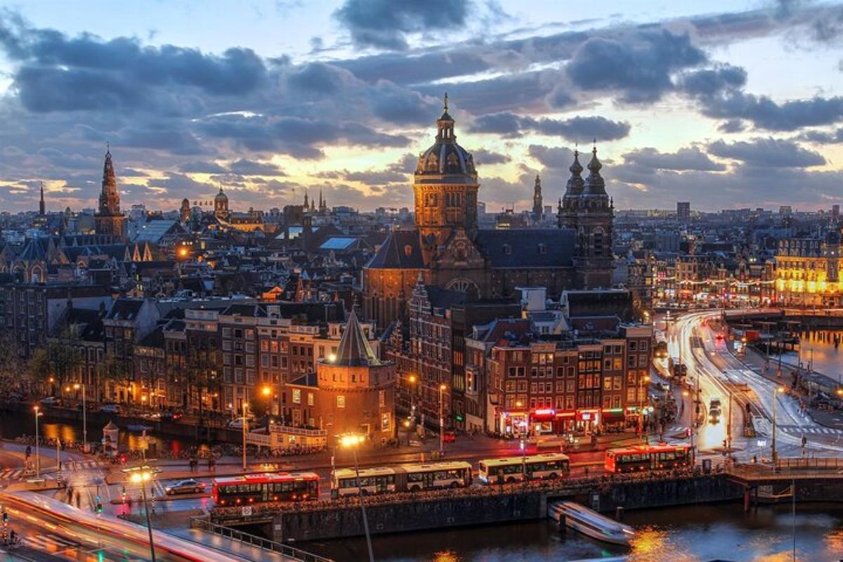 a view of a city at night with