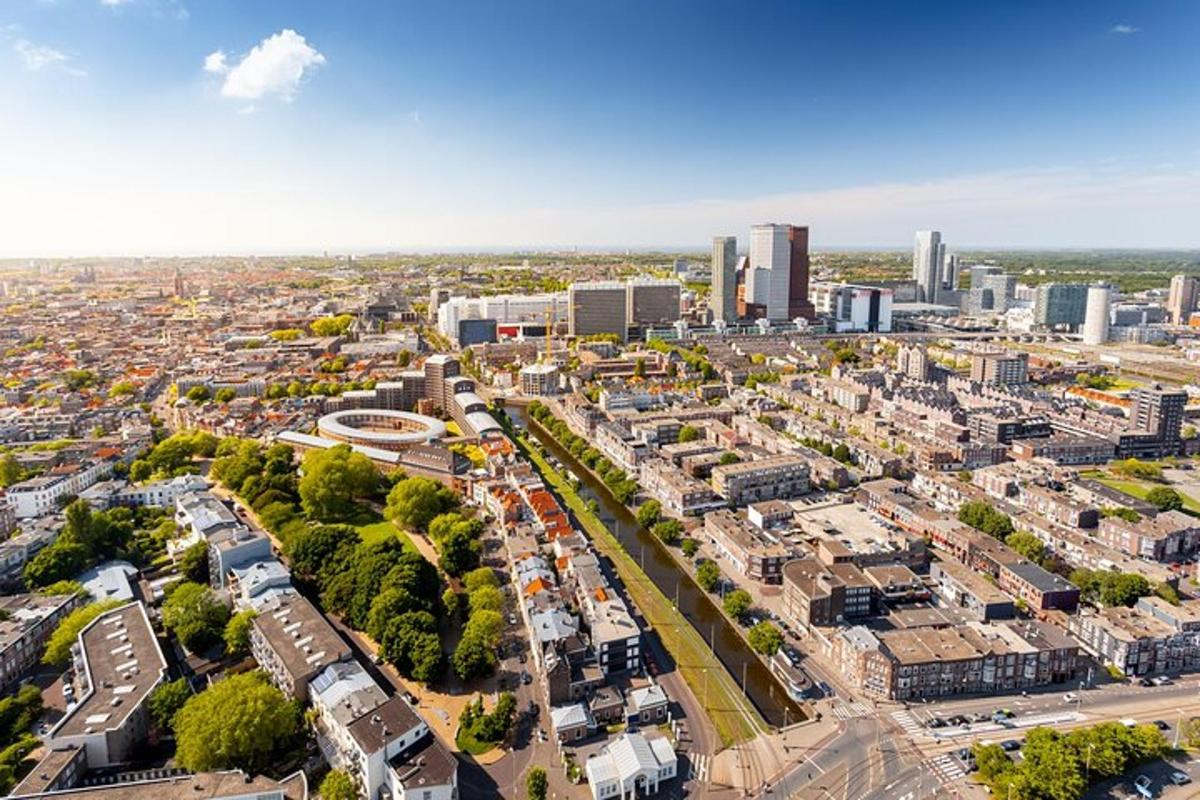an aerial view of a city with buildings
