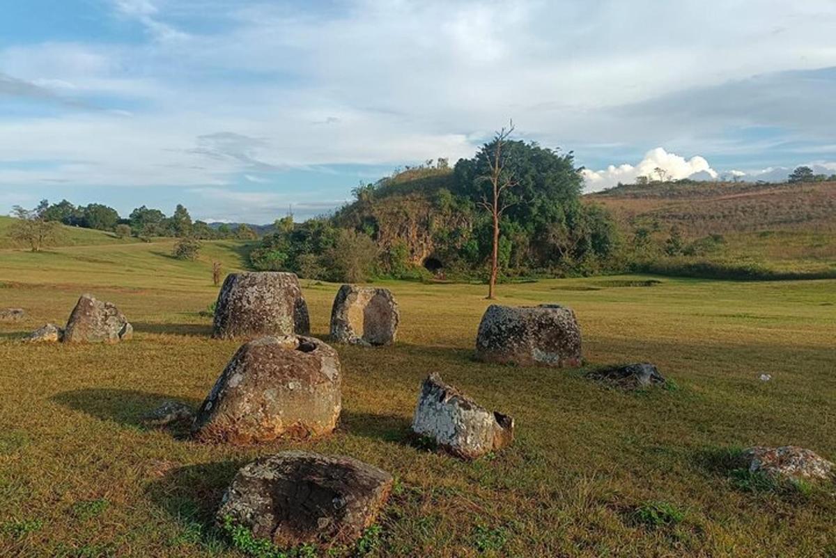 a group of rocks sitting in a field