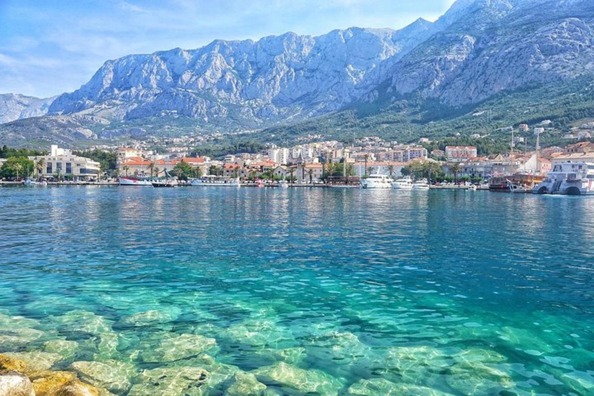 ένα μεγάλο υδάτινο σώμα με βουνά στο φόντο