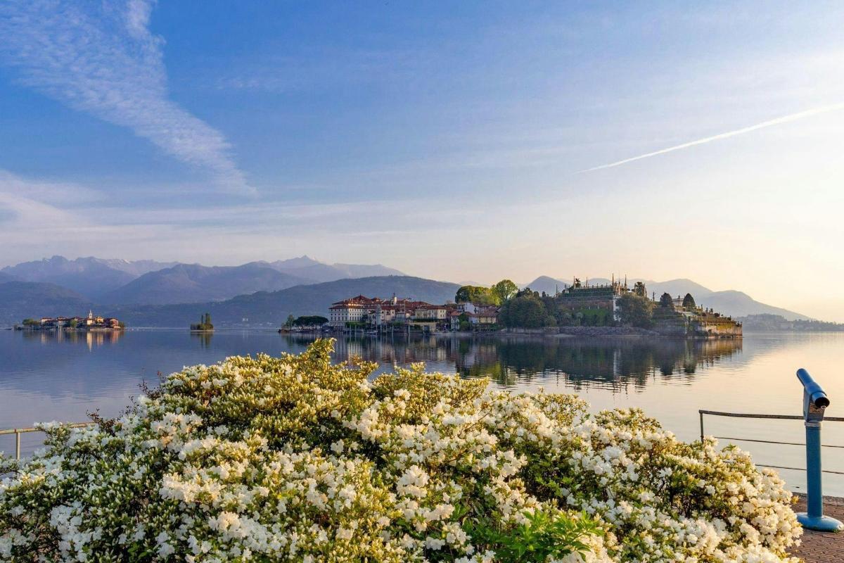 a view of a lake with mountains in the background