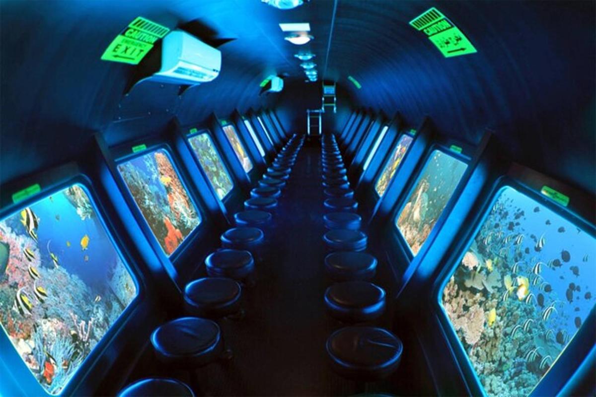 una vista di un acquario con videogiochi