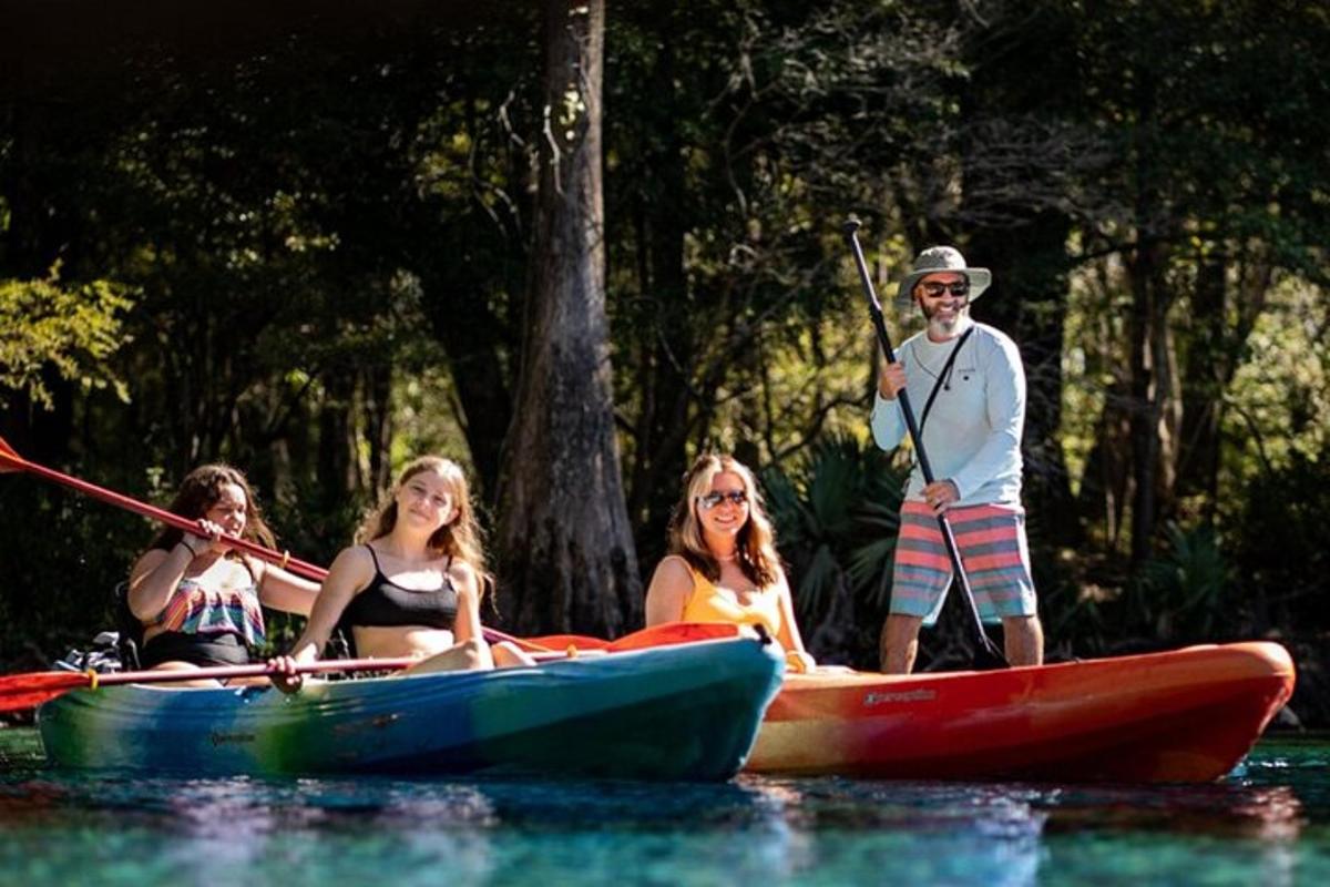 a group of people in boats on the water