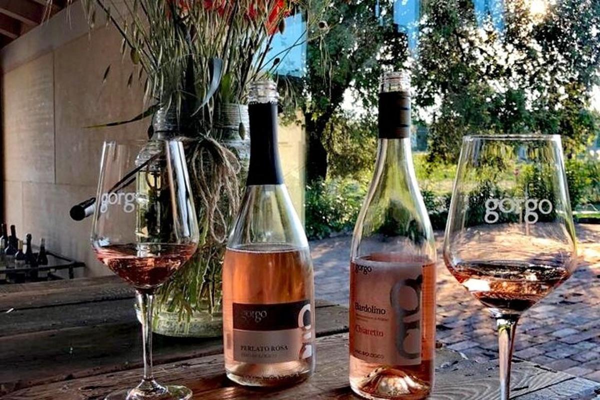 two bottles of wine sitting on a table with two glasses