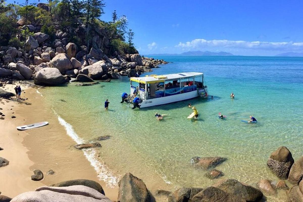 a group of people in the water on a beach