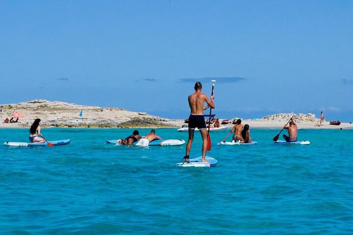 en mann som står på et padlebrett i havet