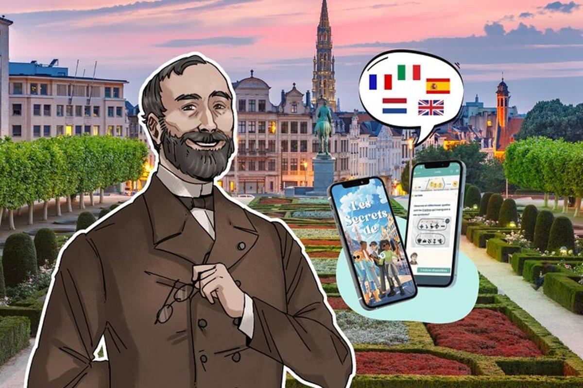 egy férfi a kezében egy mobiltelefonnal a város előtt