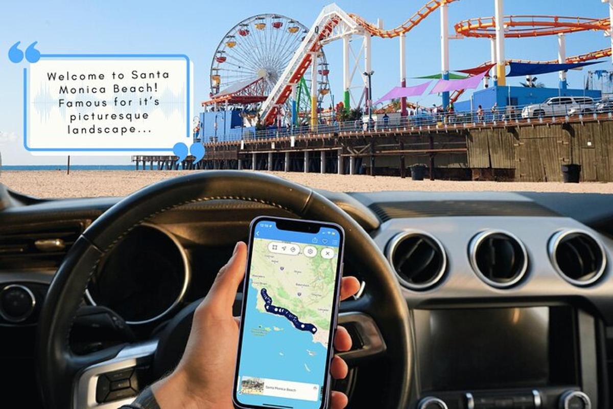 seseorang yang memegang telefon bimbit semasa memandu kereta di karnival