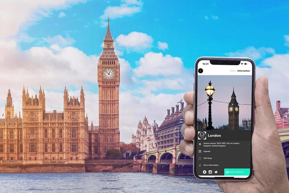 osoba držící mobilní telefon před Big Benem