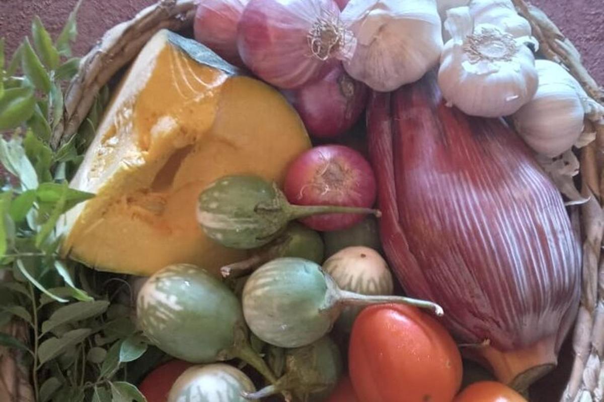 una cesta llena de diferentes tipos de frutas y verduras