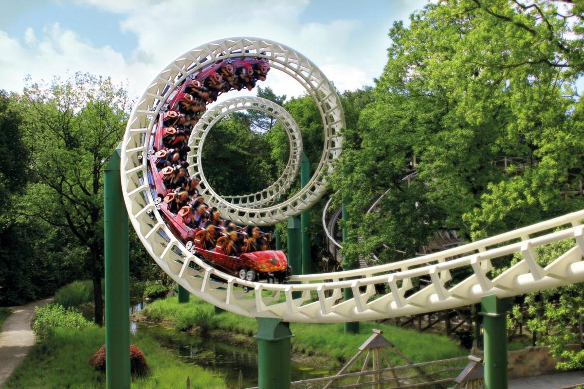 a roller coaster at a theme park